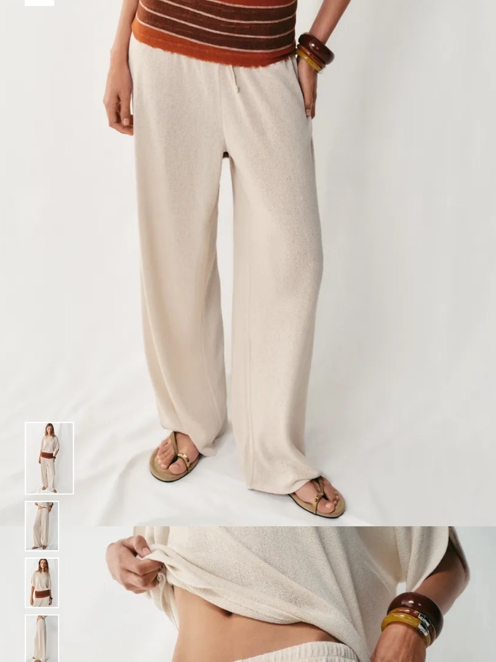 NWT Zara Cream Wide-Leg Knit Pants